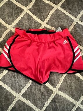 adidas Red Athletic Running Shorts with Black Trim